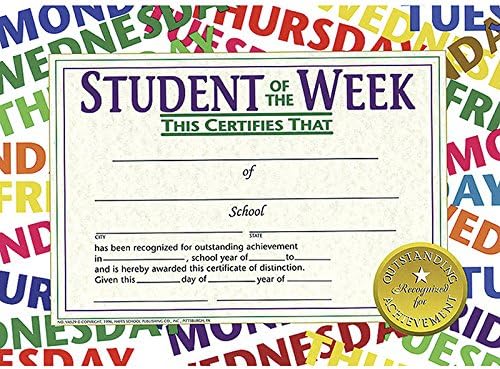 Certificado do aluno da semana de Hayes Publishing, 8,5 x 11, pacote de 30