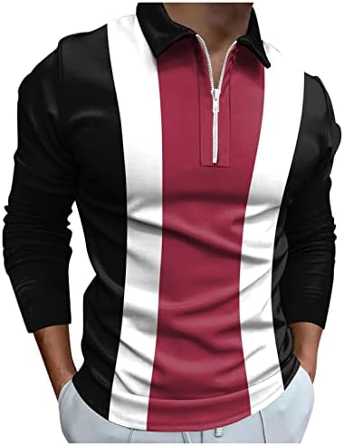 XXBR Men's Zipper Polo Camisetas, 2022 New Men Shirt Shirt Manga longa listrada de retalhos Golf Tops Fall zip pescoço camisa