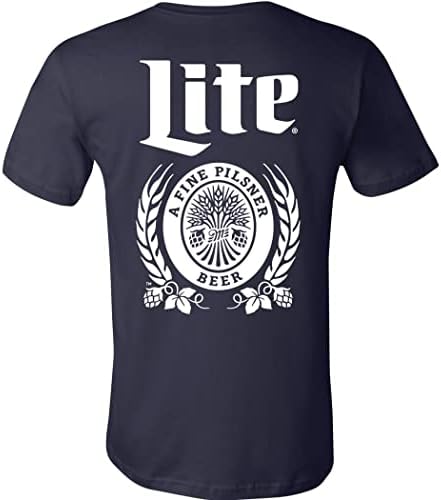 Miller Lite Beer Front and Back Navy e Logo White Print Pocket Pocket T-Shirt