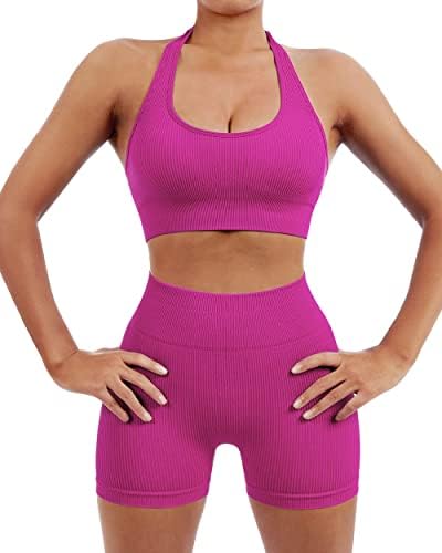 Suuksess Women Womenless Ritbed Workout Set Blackless Sports Bra Booty Biker