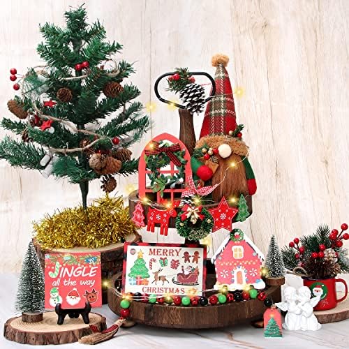 Decorações de Natal-19 PCs Decoração de bandeja em camadas de Natal Itens de decoração de bandeja de camada de casas Mini ornamentos