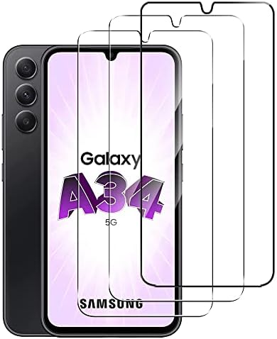 Suttkue para Samsung Galaxy A34 5G Protetor de tela de seda Protetor ＆ Protecotor de tela temperado com vidro temperado Flim, 9H dureza, anti-arranhão, amigável para casos, Anticans impressão