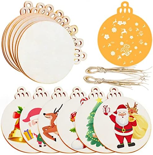 Jolik 40 peças ornamentos de madeira inacabados, discos de madeira em branco redondos para ornamentos de Natal DIY