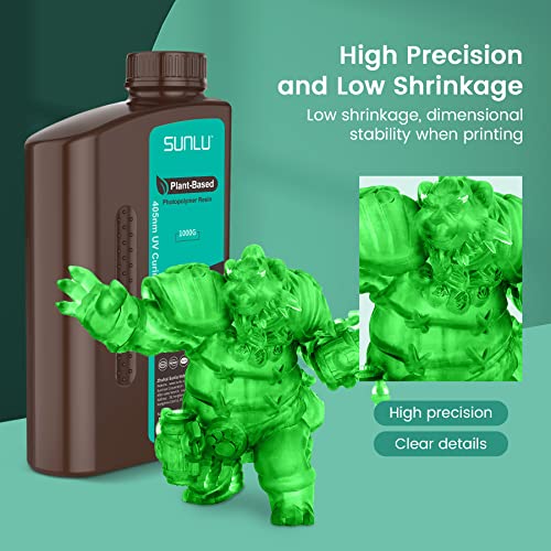 Resina da impressora 3D SunLU, resina biodegradável à base de plantas segura: para impressão LCD/DLP/SLA 3D, resina de poliamida