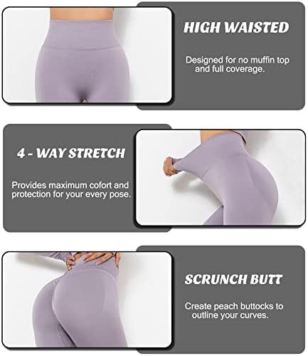 Calças de ioga de cintura alta Powerasia para mulheres, controle de barriga Rouched Lifting Leggings Scrunch Legele