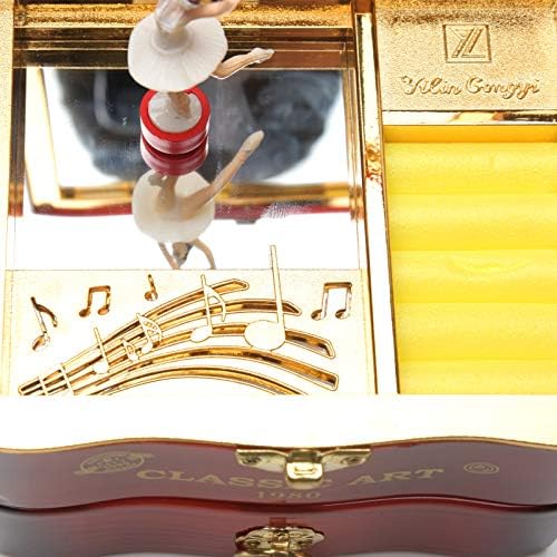 Caixa de jóias musicais com clássica bailarina rotativa dançarina caixa de colar de colar de armazenamento de anel com espelho