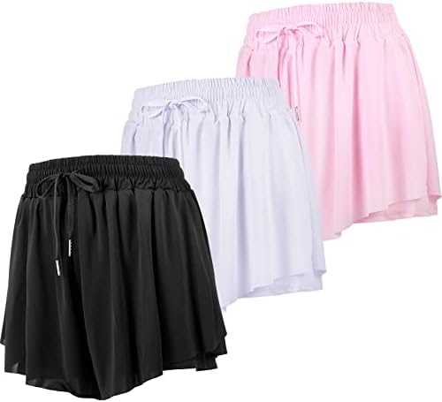 3 bolsas de borboleta, mulheres 2 em 1 shorts atléticos com saia de ginástia de ginástica de ginástica de ginástica de ginástica