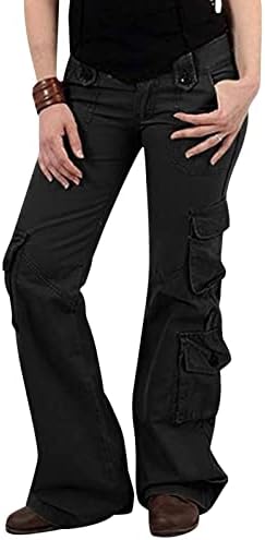 Zlovhe de cintura alta calças de cargo mulheres, calças de carga folgada feminina com bolsos de calça de pernas largas de pernas