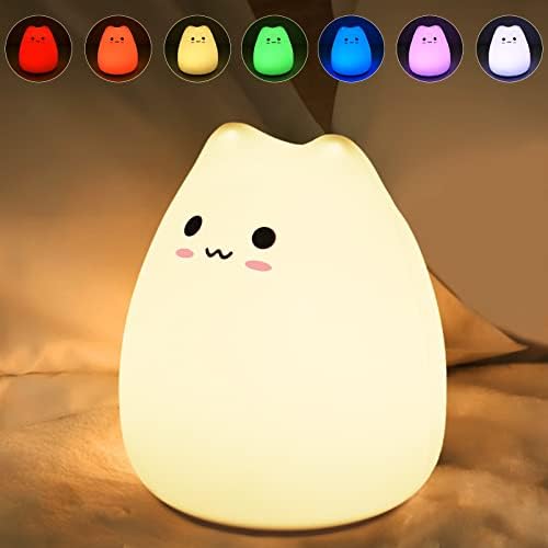 Luz noturna do gato LED, luz noturna alimentada por bateria para crianças, lâmpada de gato fofa de silicone multicolor com
