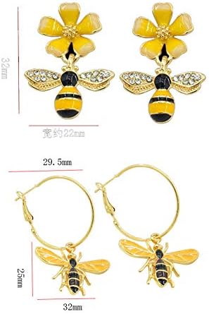 Brincos de abelha de mel Declaração de girassol Declaração de girassol Earrings Círculo de insetos redondos Brincos de garanhão