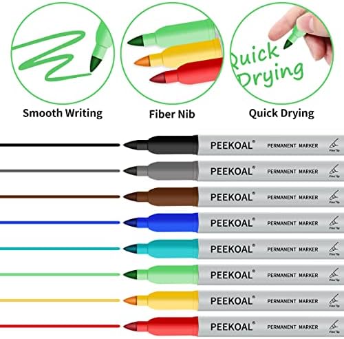 Peekoal 8 pacote de cores variadas marcadores permanentes, canetas de marcadores coloridos de ponta fina para desenho de marcação
