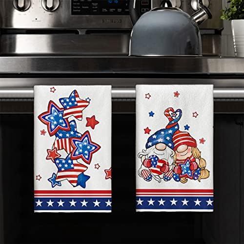 Modo Artóide American Flag Stars Gnomos 4 de julho Toalhas de cozinha de prato, toalhas de mão Patriótica de 18x26 polegadas Liberty Toalhas de mão Conjunto de 2