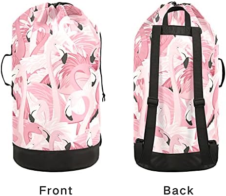 Bolsa de lavanderia rosa flamingos com alças de ombro de lavanderia mochila saco de tração de tração de tração de tração para suspender para o apartamento acampamento de dormitório