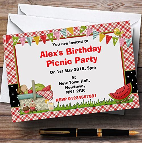 Convites de festa de aniversário personalizados para piquenique vermelho