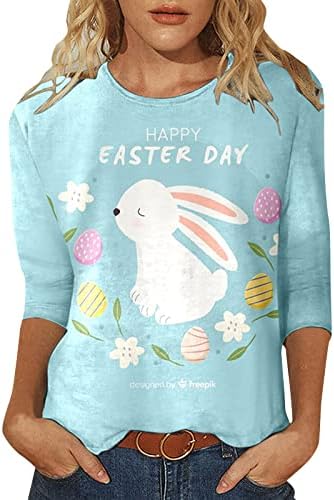 Camisas de Páscoa para Mulheres Casual 3/4 Manga Cute Bunny Graphic Tshirt Túdos de túnica Wokout da moda confortável