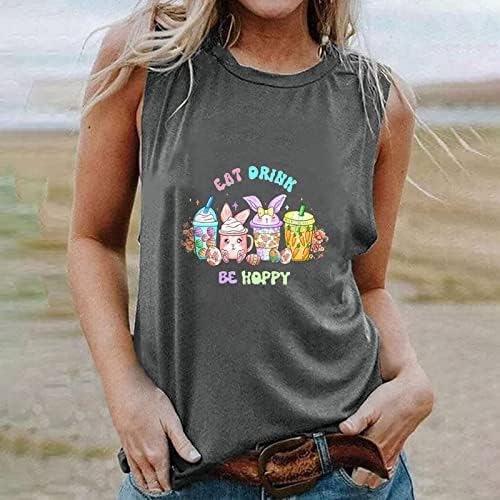 Feliz tanque de páscoa de páscoa mulher novidade de colete impresso com camiseta sem mangas de pullovers de pullagens
