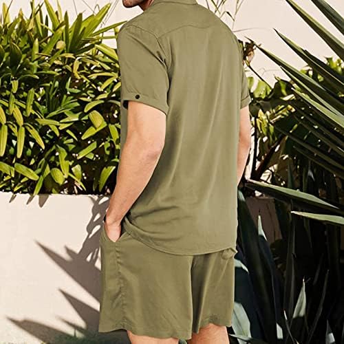 ARSSM Men's 2 Peças Camisa de linho conjunto de manga curta Botão para baixo para férias casuais Camisetas de praia Roupas