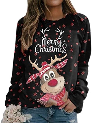 Christmas Tops Mulheres Sweothirtshirts de manga comprida Pullover solto de massa de massa de castanha solar moletonha gráfica