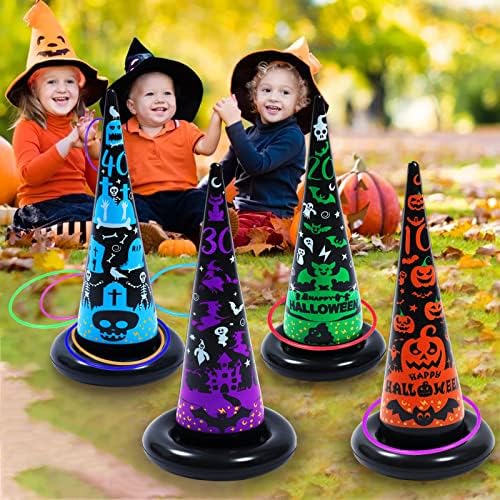 16pcs Halloween Hallowen Bruxa Ring Ring Toss Games com 10 anéis e bombeia decorações de jogos de festas de Halloween para crianças adultos