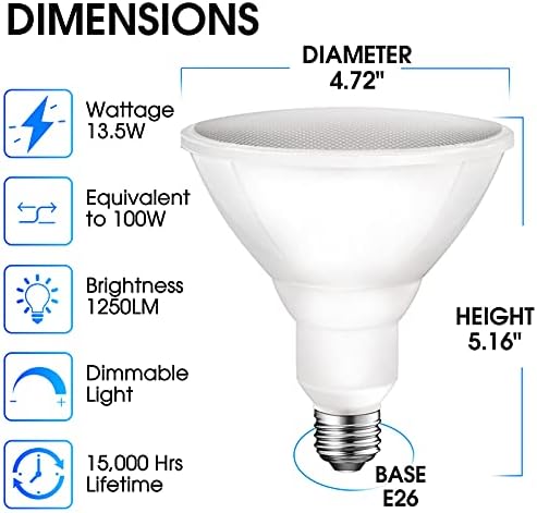 Lâmpada de inundação de LE38 de 1250lm de 1250lm de 1250lm LED, 13,5W = 100W, Dimmable, 3000k Warm White, CRI90, E26 Base, LED à prova d'água LED lâmpada, UL listado listado