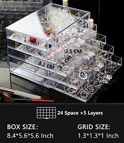 Caixa de organizador de jóias de acrílico Chadwick com gavetas de 5 camadas e 120 grades, organizador transparente de brinco