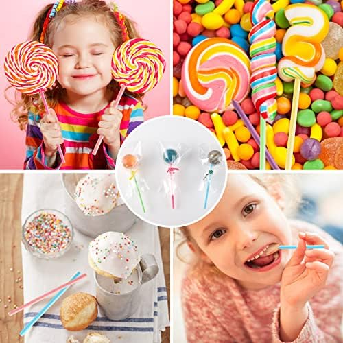 300 PCs Bolo Pop Sticks and Wrappers Kit, cada uma das 100 peças Lollipop Sticks Bolo Bolo Bolo de Twist Metallic Twist