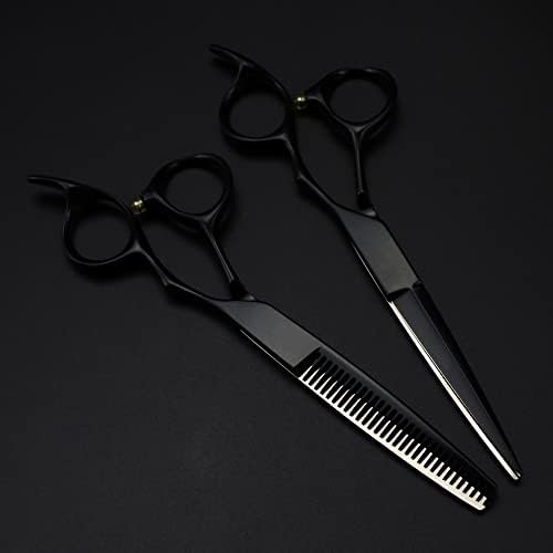 Tesoura de corte de cabelo, 6 polegadas Profissional Japão 440c Aço de aço preto tesoura de tesoura de corte de cabelo de barbeiro