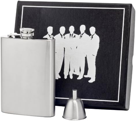 Visol VSET59-2056 5 estrelas Best Man Man Stainless Stone Flask Gift Set, 8 onças, prata