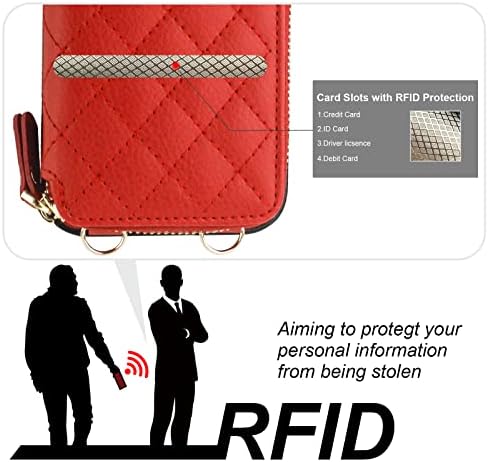 Caixa de carteira boca crossbody para iPhone 14 Plus, RFID bloqueando a capa de bolsa de bolsa de couro com zíper de couro PU, estojo de fólio de kickstand com slots de slots de cartas Strap cordão 5g de 6,7 polegadas