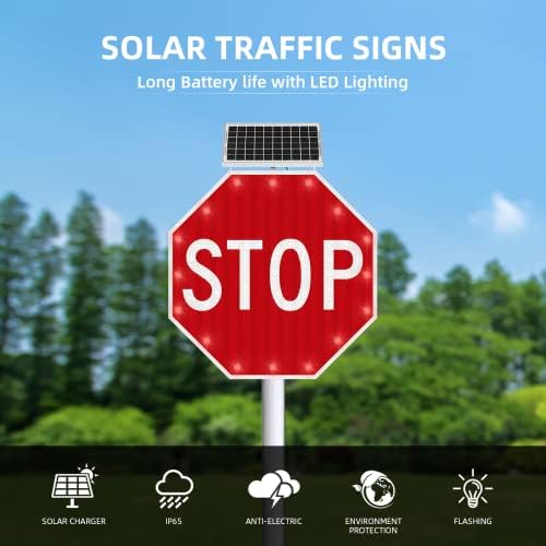 Placa de parada 24 x 24, LED de LED solar solar ARESIGN SPOLING STOP, Sinais de trânsito de rodovias de alumínio Octagon