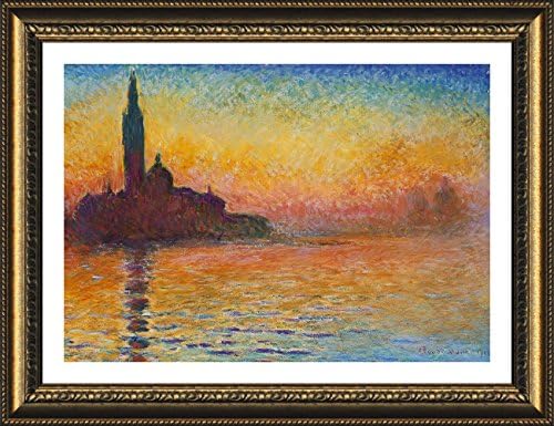 Alonline Art - San Giorgio Maggiore por Claude Monet | Imagem emoldurada de ouro impressa em tela algodão, anexada à placa de