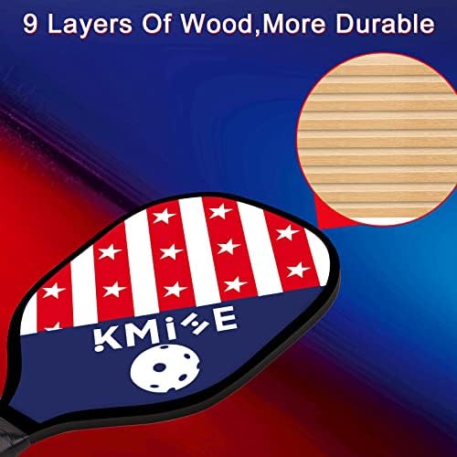 Kmise Pickleball Paddles, pushball pusdles Conjunto de 4, 6 bolas externas em interior e bolsa, pickleball de madeira premium de 9