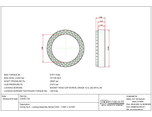 METAIS CLIMAX C200E-793 Série 200 Conjunto de travamento, aço, 7,94 ID, 2,6 Largura, 7-15/16 Diâmetro do eixo