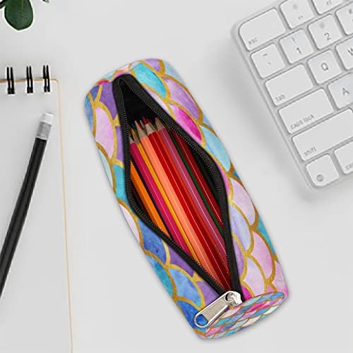 Mermaid Scales Lápis de tela para bolsa de caneta, compacto durável com estojo de lápis redondo com zíper, bolsa de