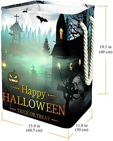 Halloween Cartão de Halloween Black Kitten and Owl em um ramo 300d Oxford PVC Roupas à prova d'água cesto de roupa grande