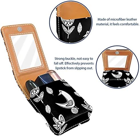 Caixa de batom mini mini com espelho para bolsa, saco de suporte de maquiagem cosmético de couro simples, segura 3