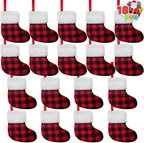 Joyin 18 pacote de 5 ”estocagem de natal xadrez vermelho e preto búfalo meias para decoração de natal, decoração