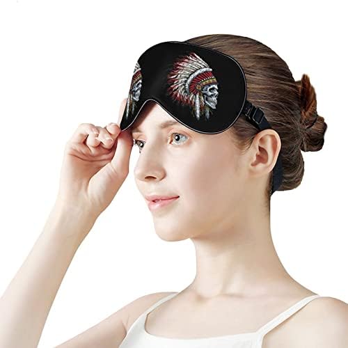 Indian Skull Sleep Sleep Máscara de Máscara de olhos macios macios com cinta ajustável Eyeshade de viagem Sapca para