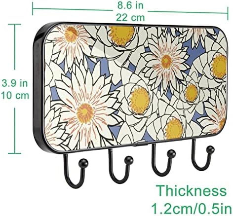 Padrão de lótus Padrão de flor de impressão Prind Rack Mold, cacote de entrada com 4 enganche para casaco de chapéu de toalha Rúsicas da bolsa de banheiro sala de estar de entrada