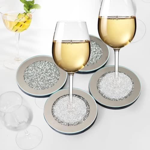 Lxartzj Glass espelhou montanha -russa de 4 montanhas -russas de cristal de diamante tapete de xícara de prata para restaurante cozinha