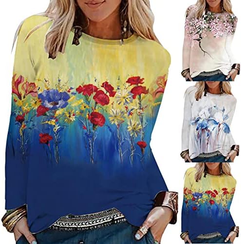 Tamas de manga longa para mulheres, camisetas para mulheres tops de túnica solta casual camisetas gráficas de flores para