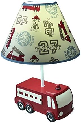 Llly vermelha caminhão de bombeiro luminária de mesa de crianças lâmpada de cabeceira de cabeceira menino desenho animado