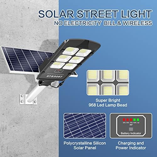 Luzes de rua solares de hykoont 1000w ao ar livre 60000 Lumens Dusk para Dawn IP66 Sensor de movimento IP66 Luzes de rua Solar alimentadas com controle remoto para estacionamento, estádio, caminho