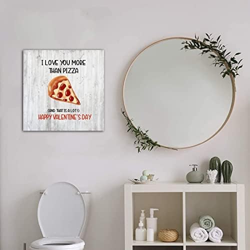 Sinal dos namorados, eu te amo mais do que pizza engraçado dia dos namorados sinais de madeira decoração de casa assinando rústico para o quarto presente do dia dos namorados para ela para ele esposa mulher 16x16