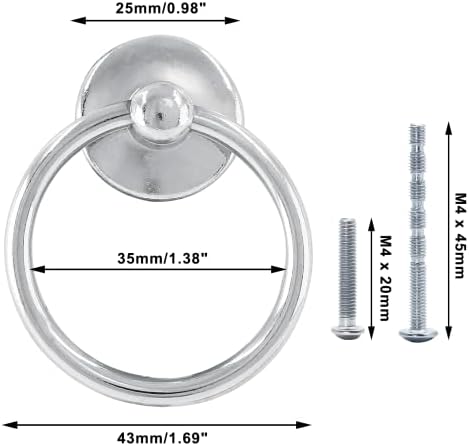Waziaqoc 6pcs Modern Style Ring Pulls, Chrome Pull Ring Alloy de zinco Decorativa Ring Pull Pull para gavetas de cômodas armários de