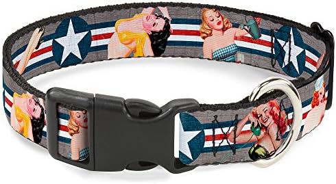 Buckle-Down 9-15 Pin Up Girl Poses Close Up Star & Stripes Grey/Azul/Branco/Vermelho CLIP PLÁSTICO CLIP, Pequeno