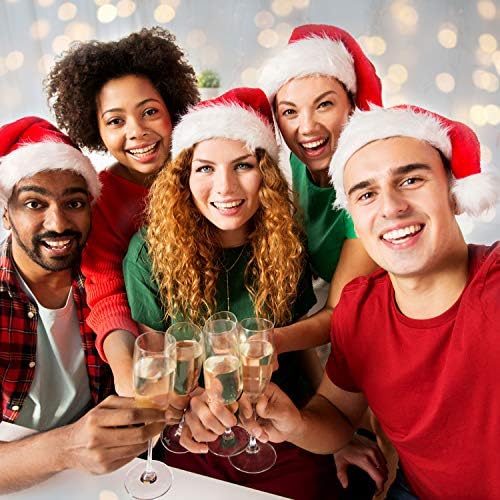 Cetim 12 pacote de pelúcia de santa chapéu de Natal vermelho chapéu para festas de festas de natal para homens adultos adultos