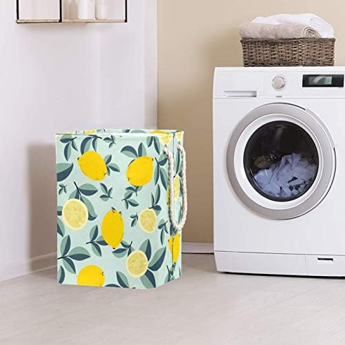 Lavanderia cestar fruta de limão folhas padrão padrão de lavanderia cesta de armazenamento de lavanderia com alças
