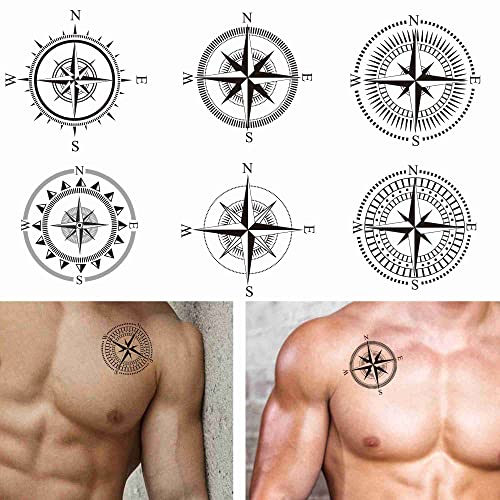 Tattoonova 6 lençóis Tattoo temporário homens adultos Compass Party Favors
