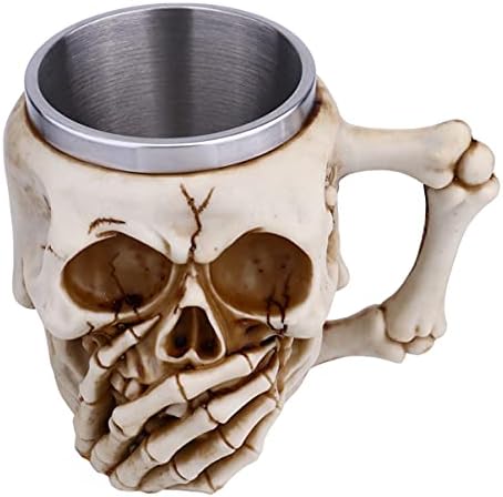 Artibetter Skull Coffee Caneca Halloween Copo 3D Caveira de aço inoxidável com alça de cerveja Ghost Viking Caneca para Halloween Party Bar Drinking Skull Cup